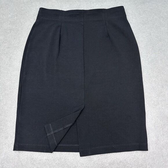 Eileen Fisher Pencil Skirt Sz Small Black Pull On Knee Length Viscose Back Vent - Picture 4 of 10